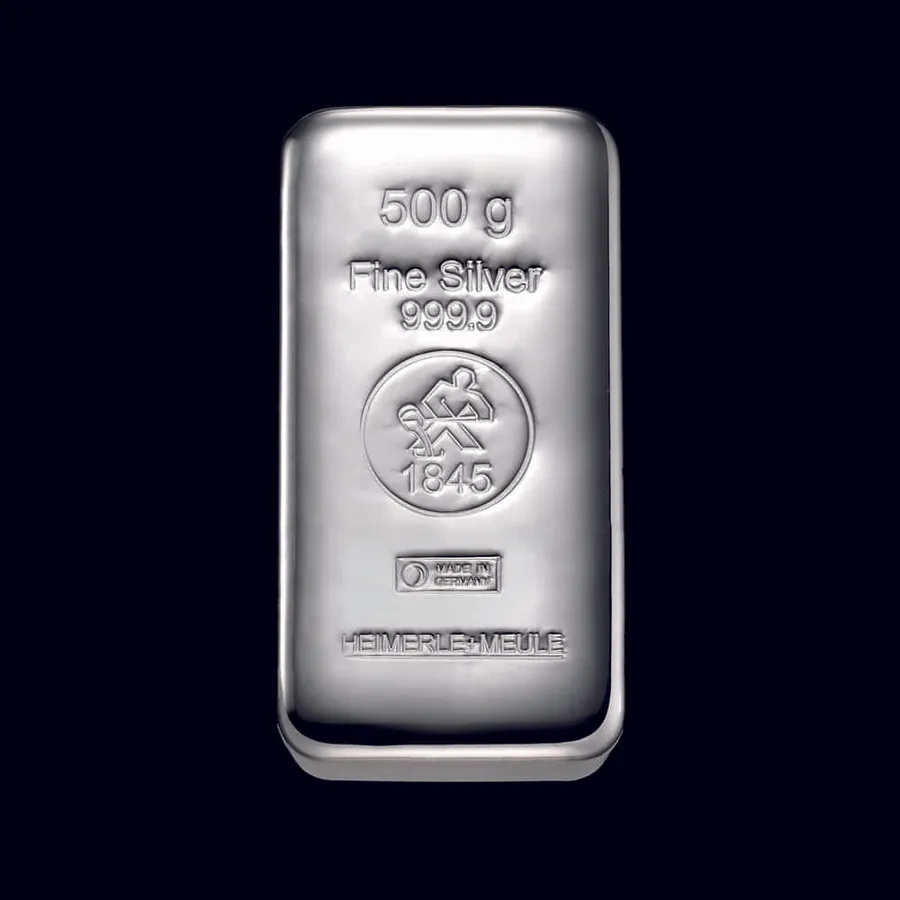 Silberbarren 500 Gramm mit geprägter Beschriftung